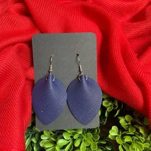 Faux Leather Navy Blue Leaf Drop Earrings